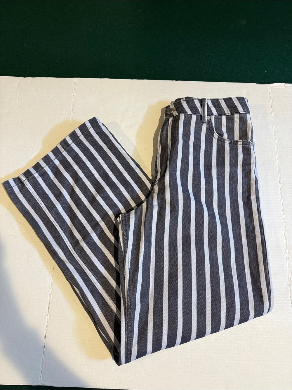 Zara Vertical Stripe Straight-Leg Jeans - Black & White